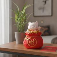 Lucky Cat Piggy Bank with New Year Fortune Bag Design, Fall-Resistant Decoration for Living Room and Bedroom