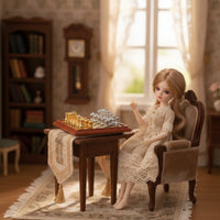 Dollhouse Chess Table with Pieces Metal Dollhouse Chessboard with Pieces Compact Furniture for Diorama