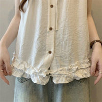 Women Short Sleeve Shirt with Round Neck and Ruffle Hem for Summer, Loose Fit for Casual Wear, Comfortable Polyester Blouse
