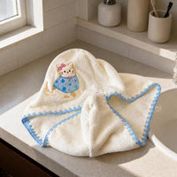 Cartoon Cat Coral Fleece Hair Drying Towel Set - Super Absorbent Quick Dry Turban, Cap, or Bath Towel