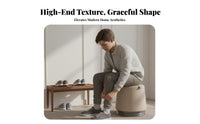 Round Padded Ottoman Genuine Leather Upholstery Vanity Seat Modern Minimalist Design Light Luxury Aesthetic for Homeowners