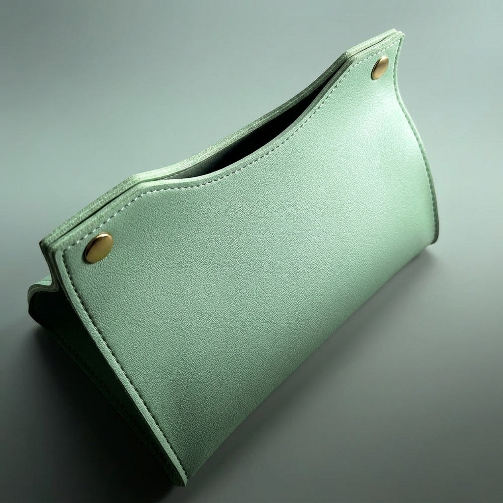 Tissue Box in PU Leather for Bathroom Decor, Pouch Shape Tissue Box Cover with Snap Button, Home Office Tissue Holder, Car Napkin Dispenser