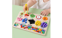 Developmental Fruit Classification Board Educational Bead Matching Toy Fine Motor Wooden Toy with Tongs Preschool for Preschoolers