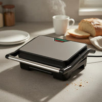 Non-Stick Plates Panini Press Double-Sided Heating Contact Grill Multi-Functional Indoor Electric Grill 180° Flat Opening for Dorm Room