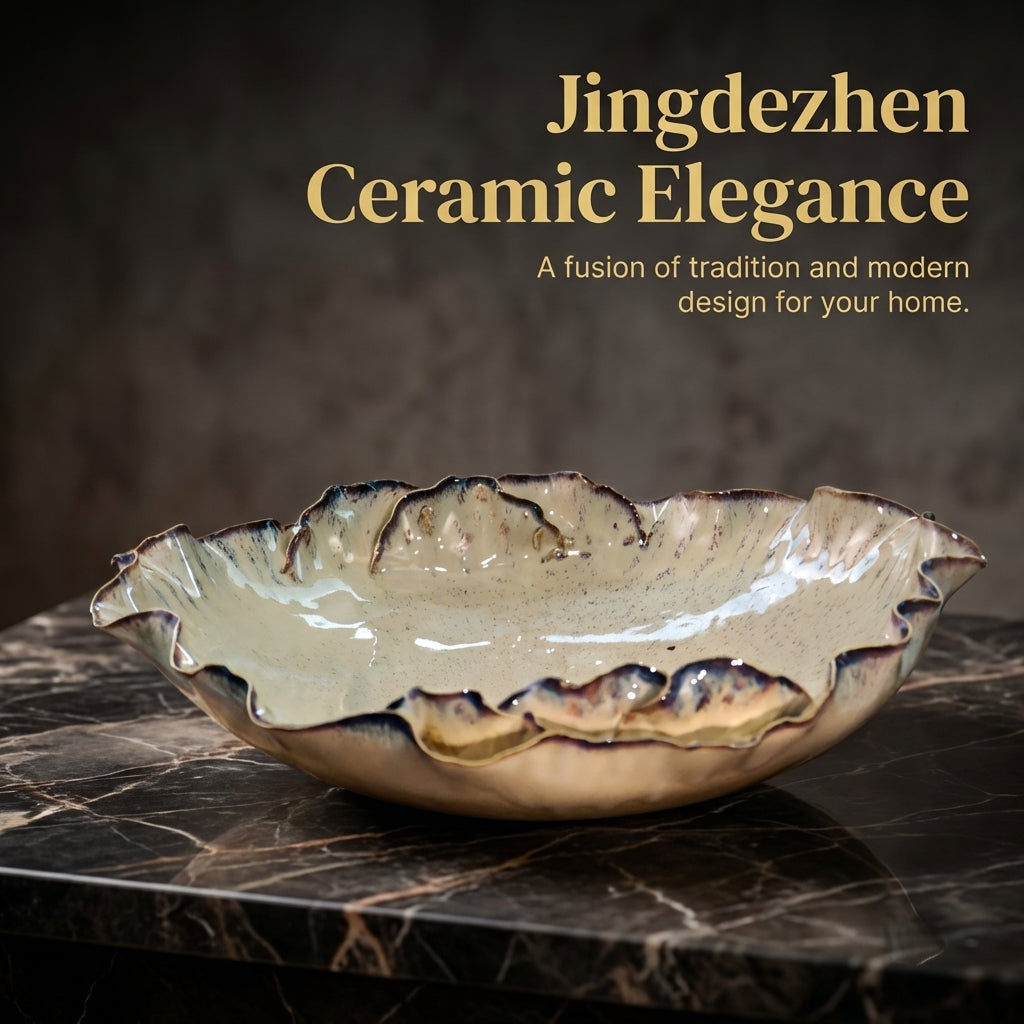 Large Fruit Bowl for Dining Table and Home Decoration, White Porcelain Serving Dish with Glazed Ceramic Finish, Shallow Salad for Easy Cleaning