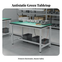 Reinforced Frame Anti-Static Workbench Lockable Drawers Lighted Assembly Table Electronics Repair Desk for Technicians, Engineers, Hobbyists, Factory, Laboratoryoratory Oratory, Garage