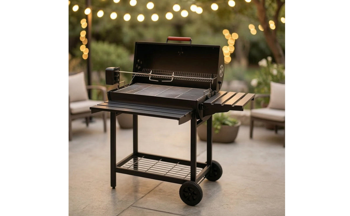 Briquette Bbq with Adjustable Tray Outdoor Briquette Grill with Side Shelf Barbecue with Side Shelf for Backyard Cooks, Patio, Camping