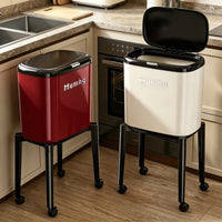 Slim Trash Bin with Wheels Mobile Lidded Trash Can Compact Waste Bin with Lid Secure for Kitchen