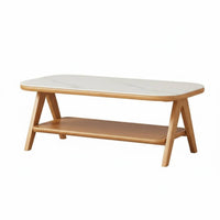 Mid-Century-Century Modern Design Low Table with Storage Shelf Stable Construction Household Furniture Hidden Compartment Rounded Corner Top for Apartment Dwellers, Homeowners, Telecommute Workers, Living Room, Small Compact Areas, Balcony, Lounge Area