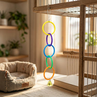 Bird Climbing Toy with Assorted hued rings and Bells, Bird Climbing Rings for Parrot Cage Enrichment, Small Bird Toys for Fun