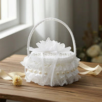Lace-Trimmed Wedding Band Basket Small Band Basket with Handle Romantic Lovely for Engagement Proposal