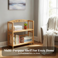 Simple Design Multi-Tier Bamboo Shelf Multipurpose Stand-Alone Standing Bookshelf Space Saving Wooden Storage Organizer Sturdy Construction for Students, Families, Homeowners, Living Room, Bedroom, Kitchen, Balcony
