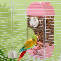 800ml Automatic-fill Avian Feeder, Hanging Small Avian Feeder for Cockatiels and Finches, Spill Resistant Feeder with Perch and Clip-on Mount