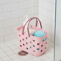 Heart-Shaped Hollow Plastic Shower Caddy Basket for Bathroom Storage