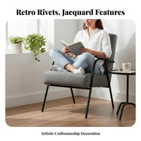 Nordic Design Upholstered Armchair with Metal Frame Retro Design Patterned Armchair with Metal Frame Geometric Pattern Accent Chair Ergonomic Back Support for Readers, Homeowners, Adults, Living Room, Balcony, Reading Nook, Bedroom