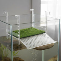 Adjustable Turtle Climbing Dock Non-Slip Turf Acrylic Turtle Basking Dock Multifunctional Above Tank Basking Resting Area for Turtles, Reptiles