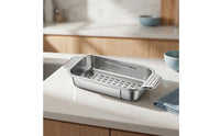 Telescoping Expandable Sink Basket Stainless Steel Colander with Handles Food Safe over the Sink Strainer Heavy Duty for Apartment Kitchen