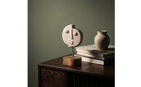 Two-Faced Human Face Sculpture Geometric Sculpture with Wood Base Modern Tabletop Statue for Home Stylists, Bookshelf