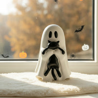 Spooky-Cute Ghost with Black Cat Gothic Ghost Figurine Espeluznante Estatua De Fantasma Con Gato Negro Festivo for Collectors