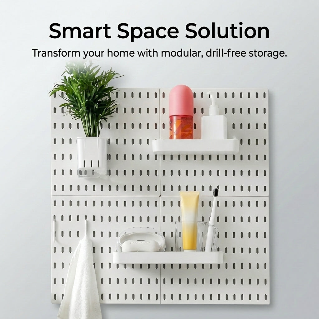 No Drill Pegboard Shelf Organizer Wall Mounted Storage Rack for Kitchen , Book Shelves for Wall Display Shelf, Laundry Room Shelves for Homeowners
