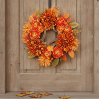 Wreath with Chrysanthemums Autumn Wreath with Maple Leaves Artificial for Thanksgiving