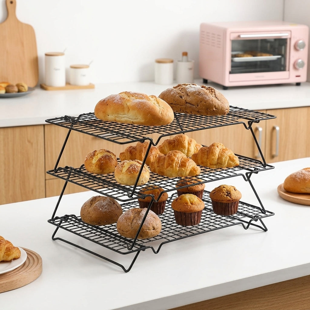 Foldable Cooling Rack for Cakes, Lattice Pattern Cooling Rack, Nonstick Heavy Duty Cookie Cooling Rack for Baking, Matte Black Rust Resistant