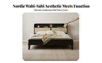 Rattan Panel Bed Frame Wabi-Sabi Aesthetic Woven Cane Bedstead Vintage Design Bedroom Furniture for Homeowners, Apartment Dwellers, Guest Room, Home