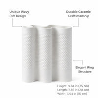 Modern Decorative Vase for Home, Living Room Ceramic Vase, 3D Printed White Porcelain, Minimalist Art Object, Business Gift