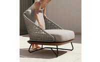 Outdoor Sofa Chair Anti-Corrosion Wood Wicker Armchair Rattan Lounge Chair Woven Rope Design Villa Design for Garden, Balcony