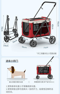 Bello宠物推车大型犬外出轻便可折叠狗狗手推车大空间多只小型犬 大号绿色【笼身长74】