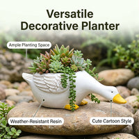 Resin Duck Cart Planter, Outdoor Duck Shaped Planter for Small Plants, Whimsical Garden Decor Figurine, Cute Animal Planter