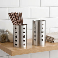 Cutlery Holder and Knife Holder, Stainless Steel Cutlery Organiser with Utensil Drainer, Cylindrical Kitchen Storage with a Raised Base Sink Tidy