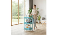 Space-Saving 3-Tier Rolling Cart Freestanding Foldable Storage Cart Collapsible Portable for Teachers, Kitchen