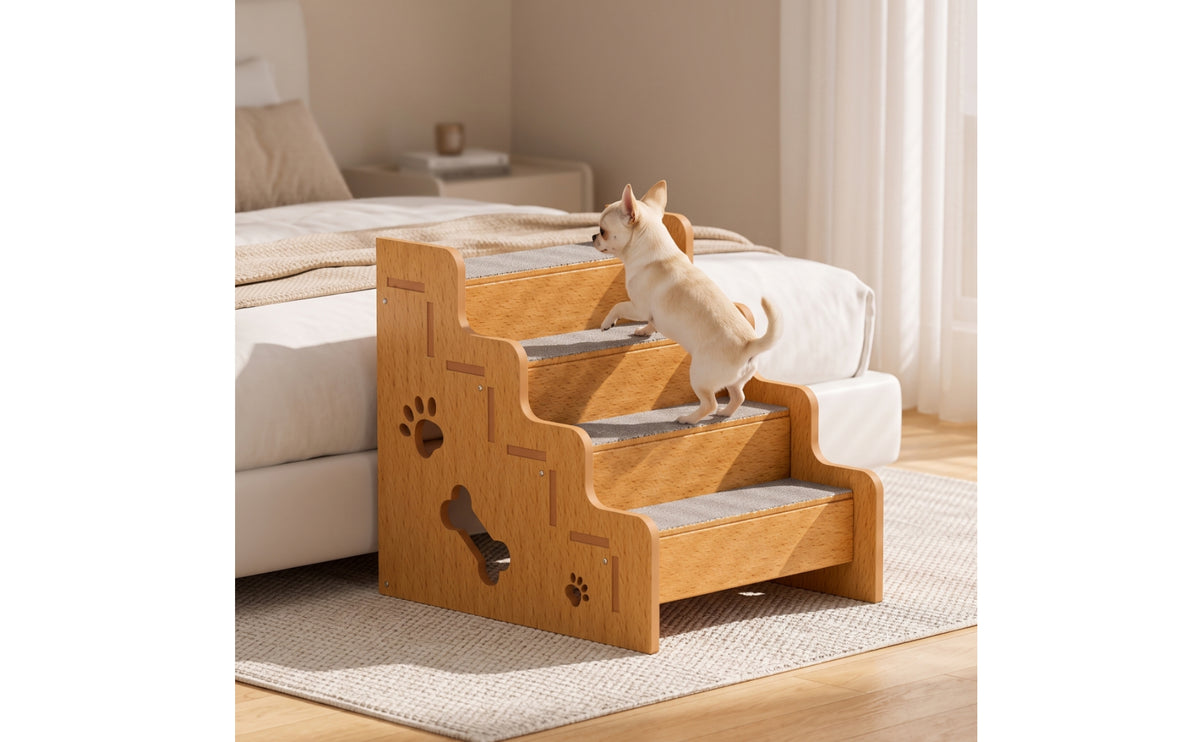 Wooden Pet Stairs with Carpet Nongrip Cat Stairs Sturdy Dog Ramp Steps for Small Dogs, Senior Pets, Sofa, Bedside, Bedroom