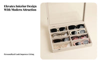 Divided Compartments 8 Slot Eyeglasses Box Metal Latch Glass Lid Glasses Box Rectangular Tray Velvet Lined Eyeglasses Case Slim Profile