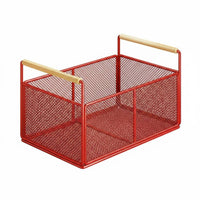 Wire-Frame Mesh Fruit Basket Rectangular Vegetable Basket uncoveredTop Household Storage Wooden-Look Handle for Kitchen