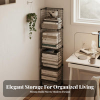 Multi-Layer Design Narrow Floor Bookshelf Space Saving Metal Grid Shelf Multifunctional Modular Wire Shelf Easy Assembly for Children, Students, Study Room, Bedroom, Office, Playroom