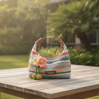 Boho Handwoven Straw Bag Casual Crescent Hobo Bag Summer Woven Hobo Handbag Bohemian for Women, Vacation, Beach