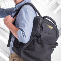 Mesh Side Pockets Large Tool Backpack Zippered Main Compartment Padded Tool Backpack Front Pocket Storage Gear Buckle Straps