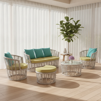 Outdoor Rattan Wicker Sofa Set for Garden Patio Living Room - All-Weather Woven Furniture Combination
