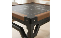 Brown Border Trim Square Folding Table Black Metal Frame Portable Card Table Adjustable Feet Event Furniture Reinforced Corner Joints