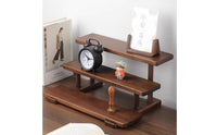 Vintage Style Three-Tier Wooden Rack Stepped Design Wood Display Rack Rounded Corners Walnut Wood Shelf Polished Finish for Tabletop