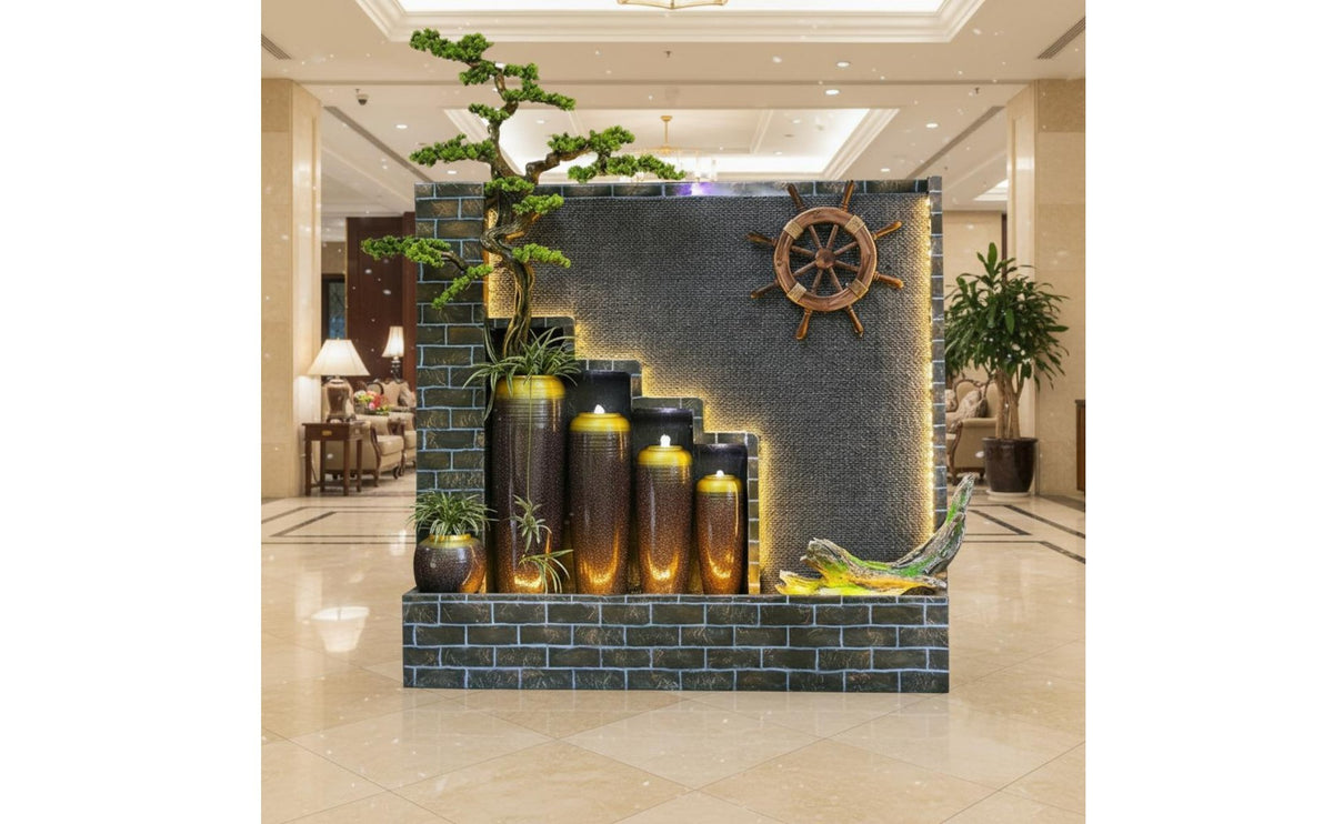 LED Waterfall Panel Water Feature Feng Shui Decor Vertical Water Feature Modern Design Freestanding Waterfall Screen for Hotel Owners, Courtyard