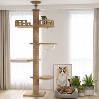 Cat Climbing Frame Activity Center with 7 Perches and Hammock, Solid Wood Multi Level Tree Indoor for Large Cats, Sisal Scratching Posts for Play
