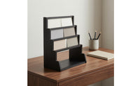 Black Wooden Card Display Rack 4-Tier Tiered Card Stand Angled unobstructedFrame Display Rack Rectangular Base