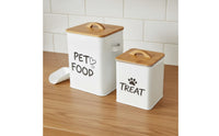 2 Pieces Large Capacity Feline Food Storage Tin with Bamboo Lid Airtight Seal Metal Pet Food Bin Farmhouse Design Pet Treat Jar Decorative for Kitchen