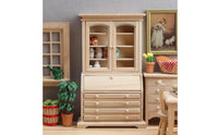 Vintage Design Wooden Dollhouse Sideboard Functional Drawers and Doors Dollhouse Cabinet Unpainted Wood Miniature Hutch for Collectors