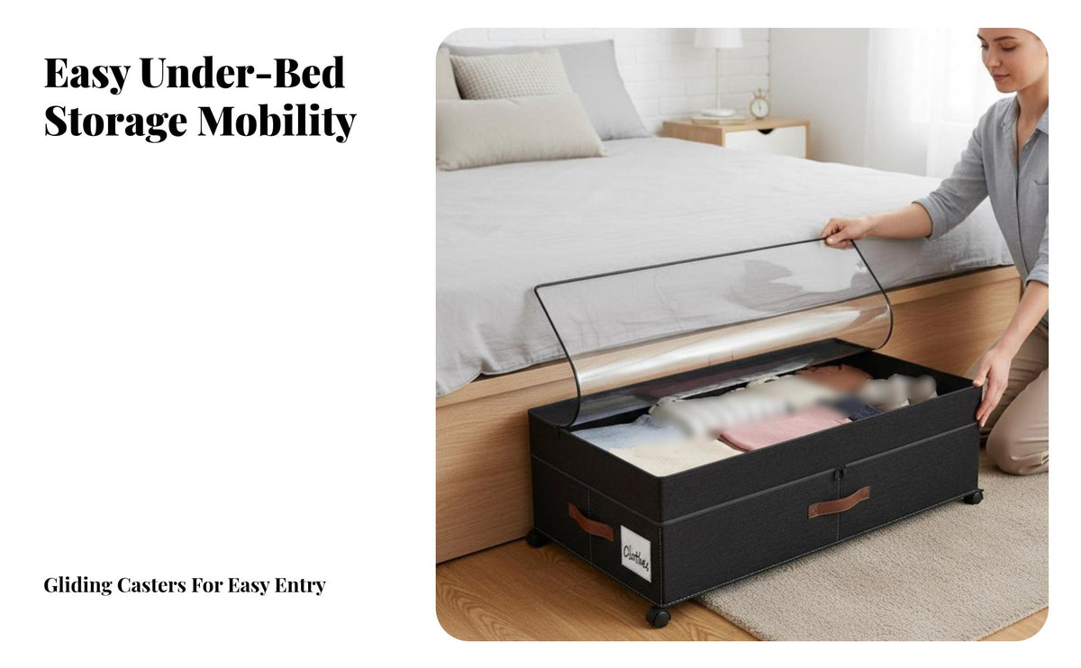 Wheeled Design Rolling Storage Container Space-Saving Rolling Storage Bin Lowheight Organizer Box Multi-Purpose for Students, Apartment Dwellers, Homeowners, under-bed, Bedroom, Dorm Room, Closet
