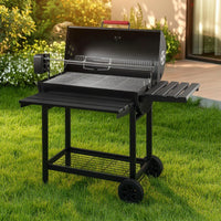 Briquette Bbq with Adjustable Tray Outdoor Briquette Grill with Side Shelf Barbecue with Side Shelf for Backyard Cooks, Patio, Camping
