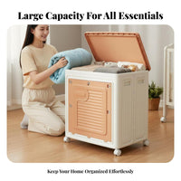 foldable Wheeled Box Large Capacity Storage Container hinged lid for Closet